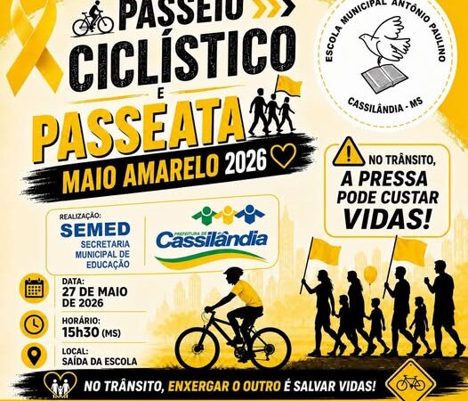 E.M. Antônio Paulino realiza hoje Passeio Ciclístico e Passeata do Maio Amarelo em Cassilândia