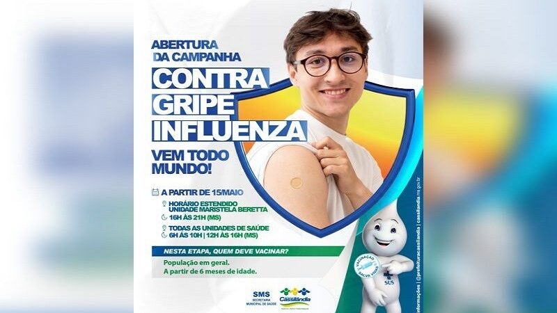 Cassilândia inicia campanha de vacinação contra a gripe influenza para toda a população a partir de 6 meses