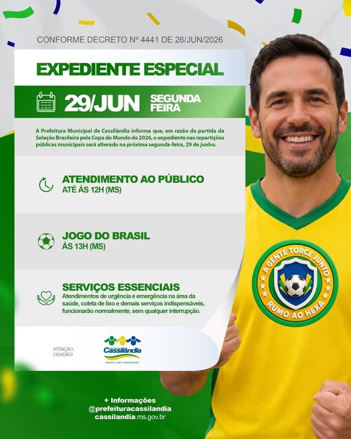 Cassilândia: Repartições municipais atendem até às 12h nesta segunda-feira (29