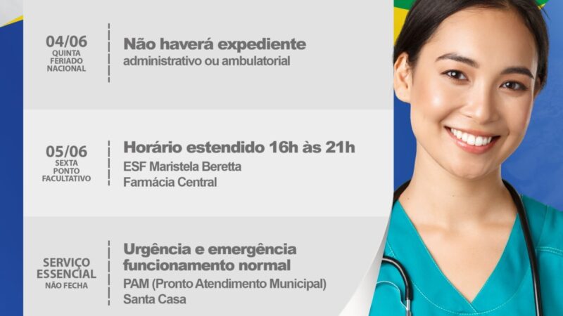 Saúde Municipal terá atendimento especial durante o feriado de Corpus Christi