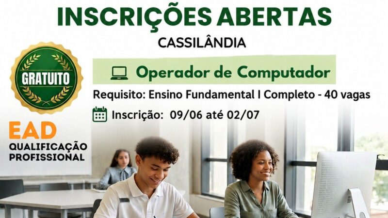 IFMS abre inscrições para curso gratuito de Operador de Computador com vagas para Cassilândia