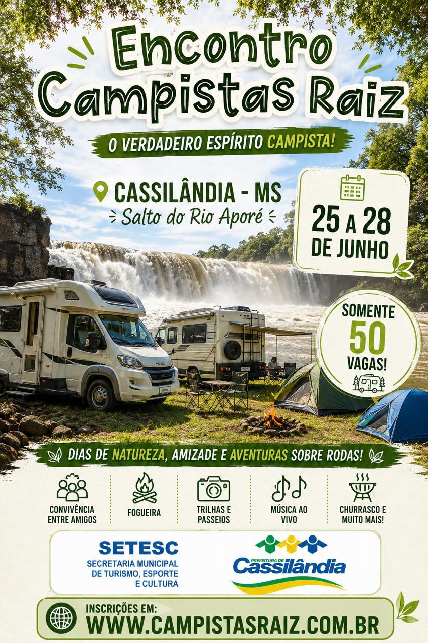 Encontro Campistas Raiz movimentará o Salto do Rio Aporé com programação cultural e turística em Cassilândia