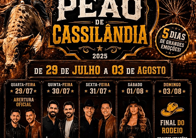 Portões abertos para todos! Festa do Peão de Cassilândia 2026 anuncia programação completa e promete entrar para a história