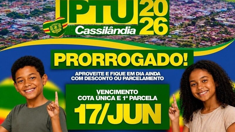 Hoje termina o prazo final para pagamento do IPTU 2026 em Cassilândia