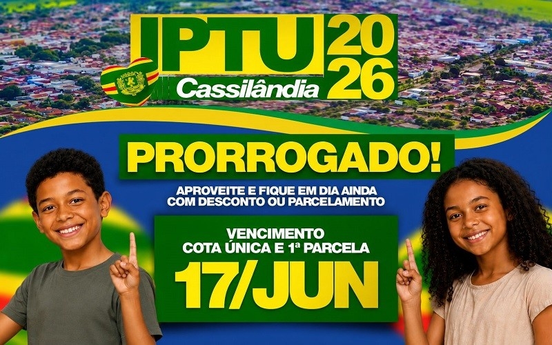 Hoje termina o prazo final para pagamento do IPTU 2026 em Cassilândia