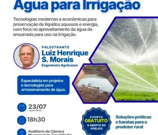 Palestra gratuita apresentará soluções para armazenamento de água voltadas à irrigação em Cassilândia