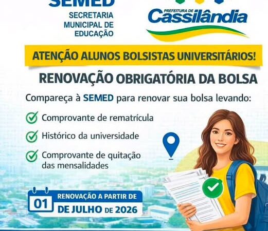 Renovação da Bolsa Universitária já está disponível em Cassilândia