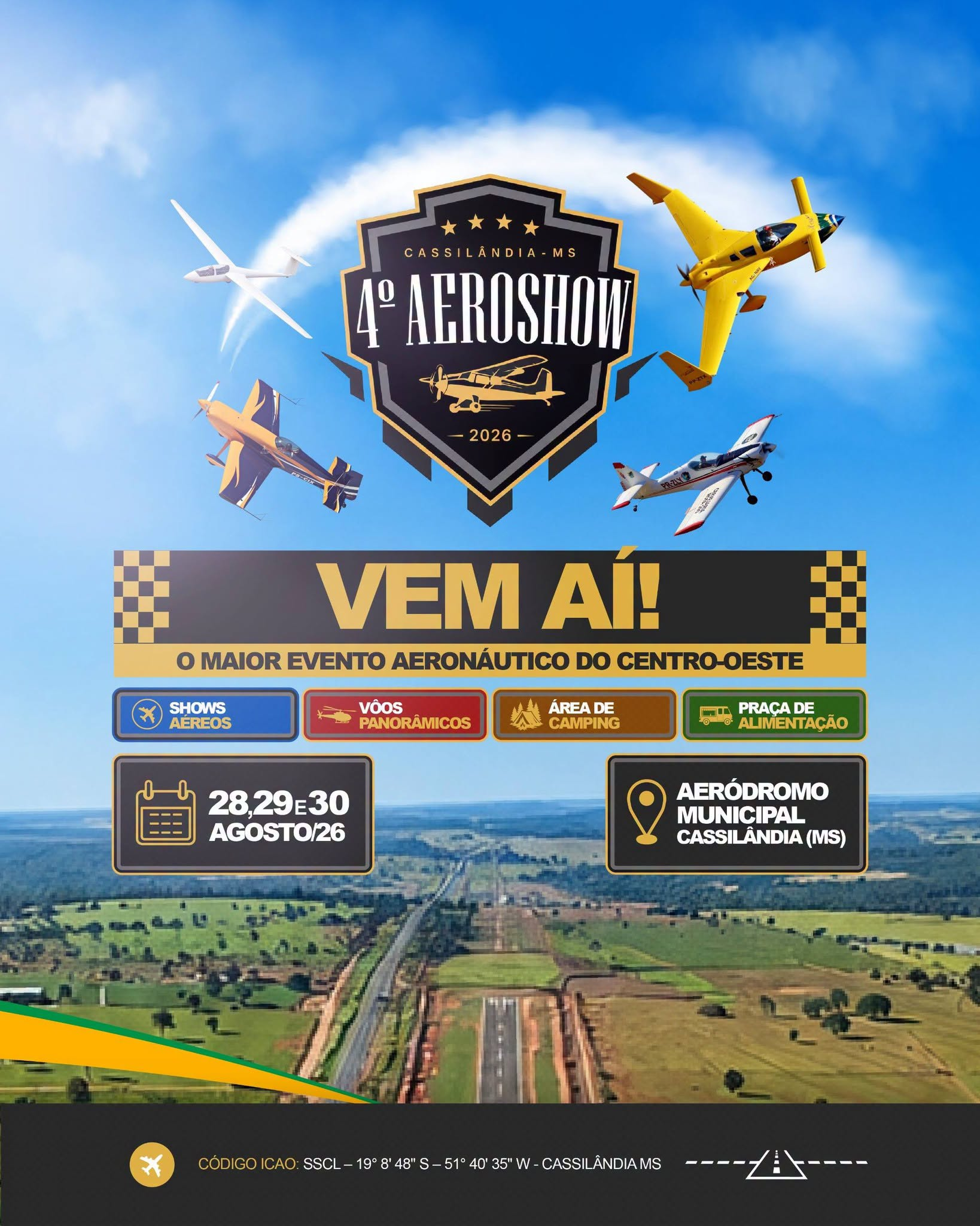 4º AeroShow de Cassilândia começa hoje com programação especial no Aeródromo Municipal