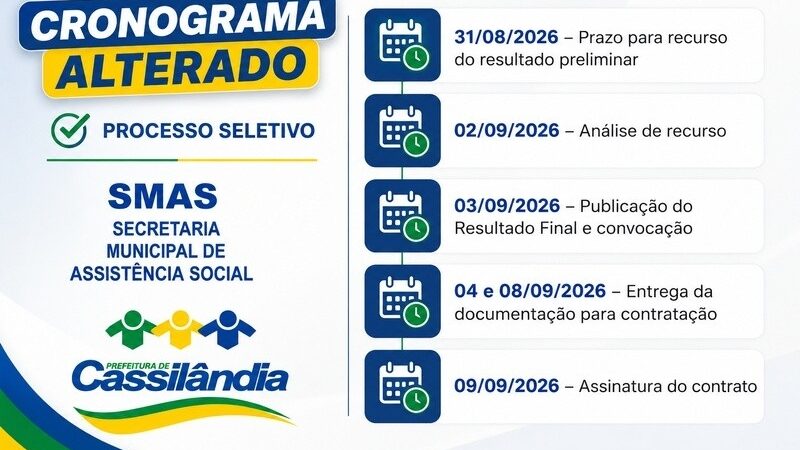 Processo Seletivo SEAP/SMAS nº 03/2026 tem cronograma alterado