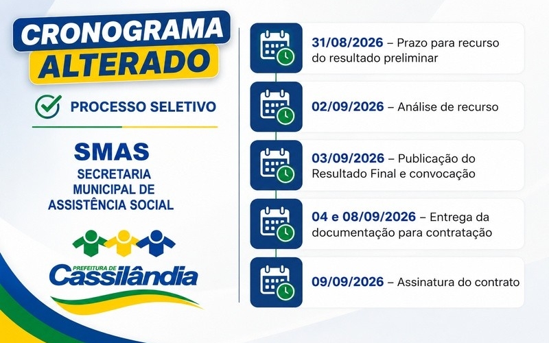 Processo Seletivo SEAP/SMAS nº 03/2026 tem cronograma alterado