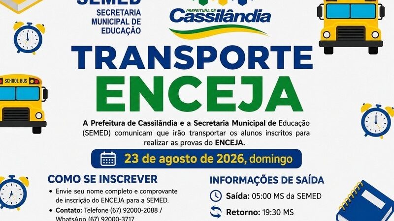 Prefeitura oferece transporte gratuito para alunos que farão o ENCCEJA em 23 de agosto