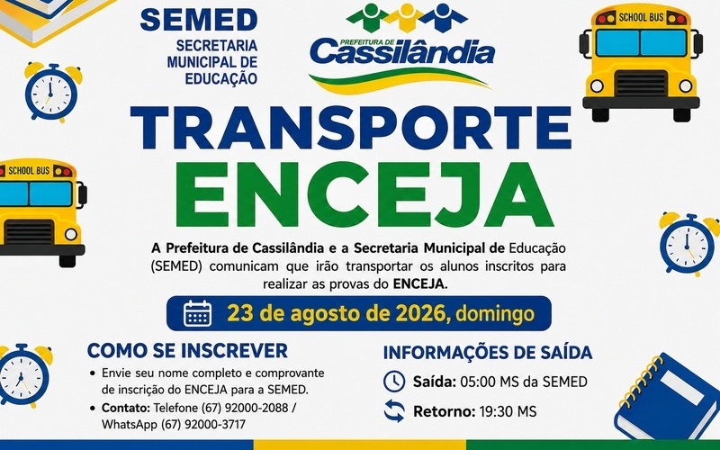 Prefeitura oferece transporte gratuito para alunos que farão o ENCCEJA em 23 de agosto