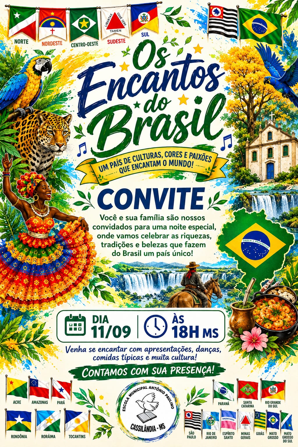 Escola Antônio Paulino realiza evento “Os Encantos do Brasil” em Cassilândia