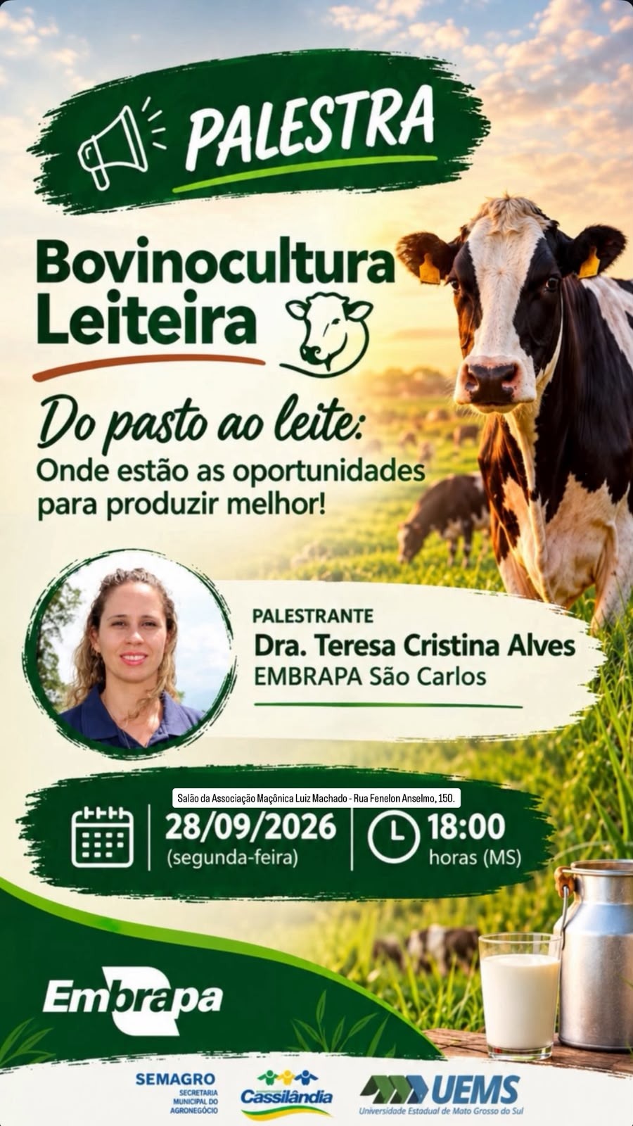 SEMAGRO e UEMS promovem palestra sobre oportunidades e estratégias para a produção leiteira