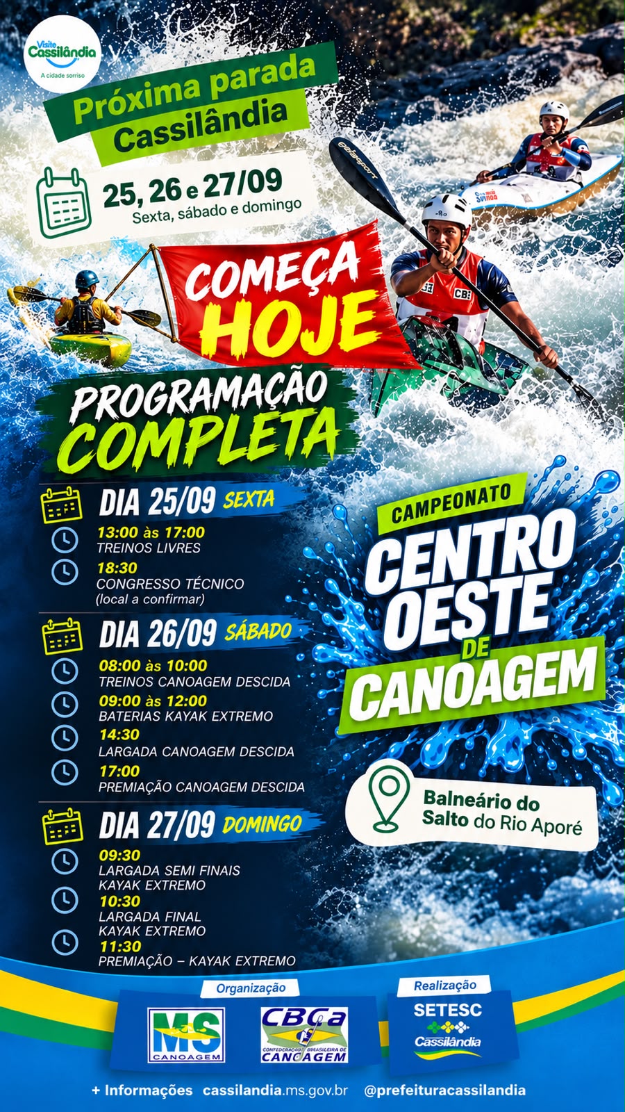 Começa hoje a programação do Campeonato Centro-Oeste de Canoagem no Rio Aporé