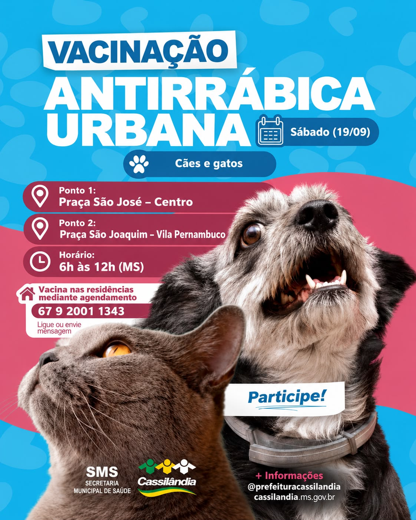 Vacinação antirrábica urbana imunizou 444 animais no primeiro final de semana em Cassilândia