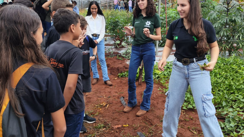 Estudantes da Escola Evangélica Avivamento Bíblico de Cassilândia visitam UEMS durante atividades do Programa Amigos da Horta