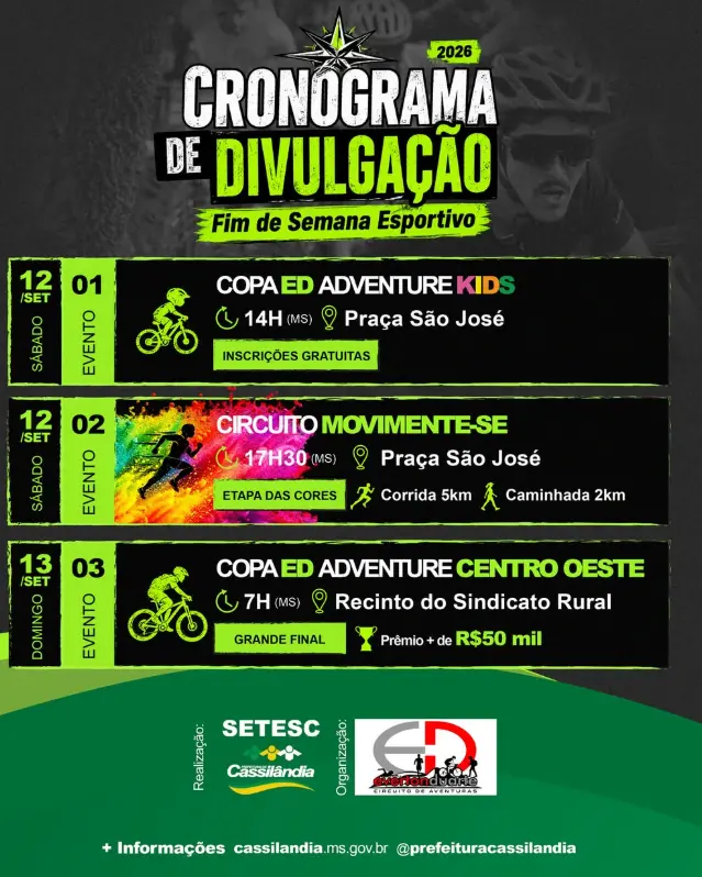 Cassilândia terá fim de semana com corrida, caminhada e competições esportivas