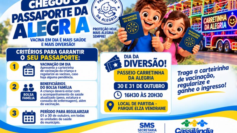 Está chegando o grande dia! Regularize a vacinação das crianças e garanta o Passaporte da Alegria