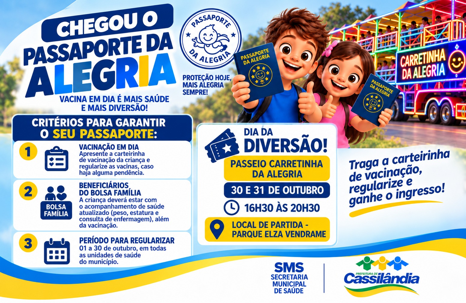 Está chegando o grande dia! Regularize a vacinação das crianças e garanta o Passaporte da Alegria