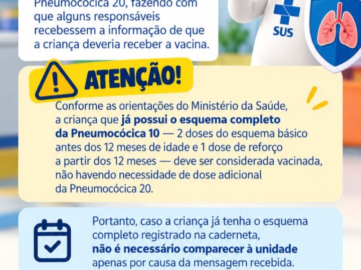 Prefeitura esclarece envio de mensagens sobre a vacina Pneumocócica 20