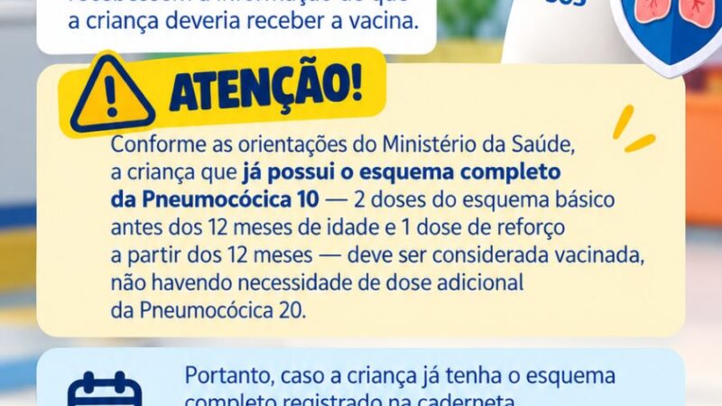 Prefeitura esclarece envio de mensagens sobre a vacina Pneumocócica 20