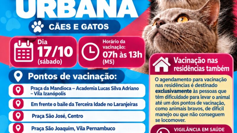 Cassilândia realiza Dia D da vacinação antirrábica urbana no dia 17 de outubro
