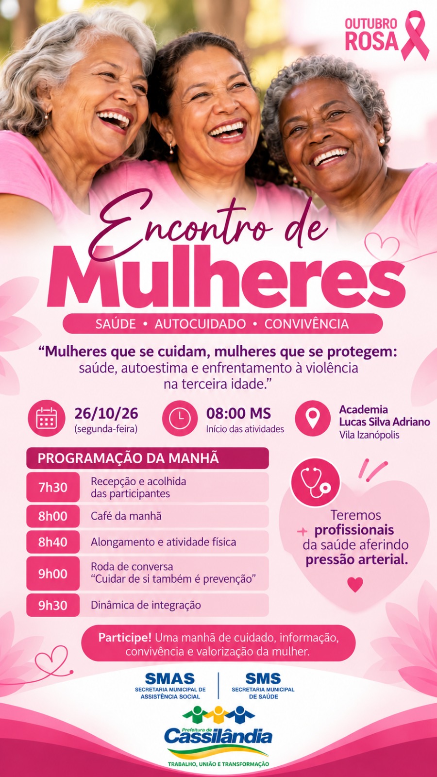 Encontro de Mulheres promove saúde, autocuidado e convivência durante o Outubro Rosa em Cassilândia