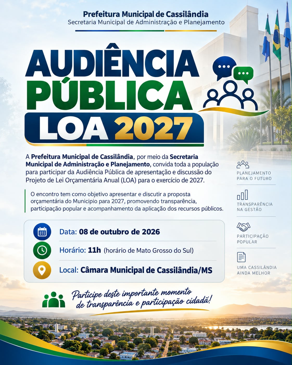 Cassilândia realiza Audiência Pública para apresentação da LOA 2027