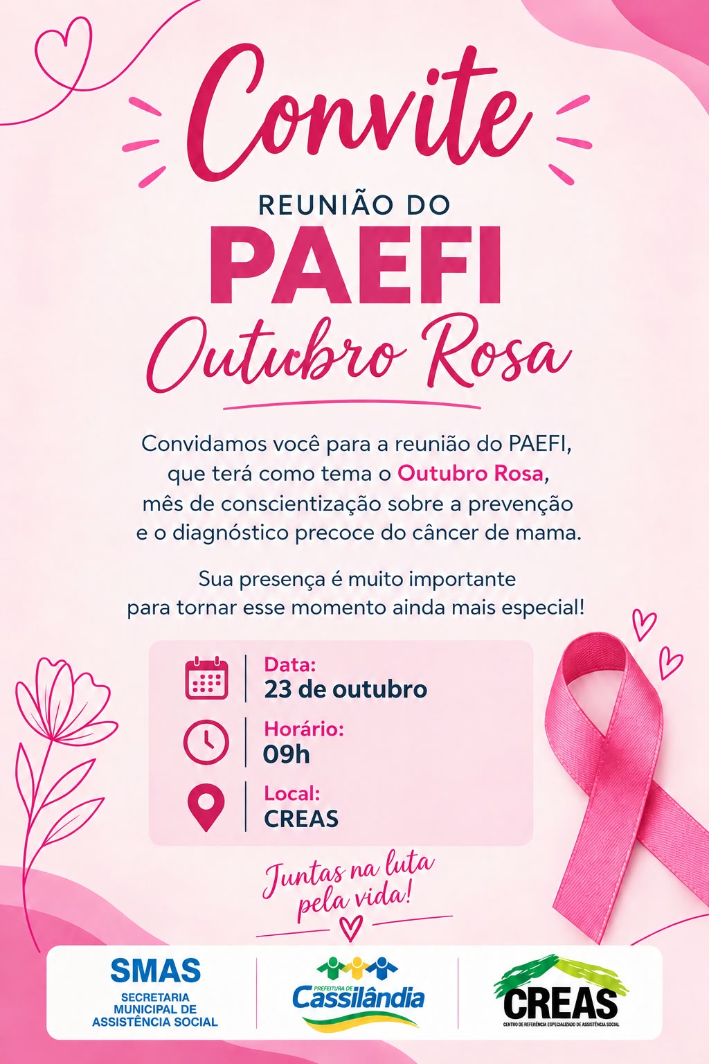 PAEFI realiza reunião com tema Outubro Rosa nesta sexta-feira em Cassilândia
